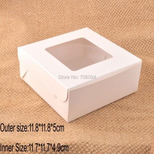 50PCS 11.8*11.8*5cm(4.6''*4.6''*2'') White paper box with window for Cake handmade gift boxes,custom box need extra cost