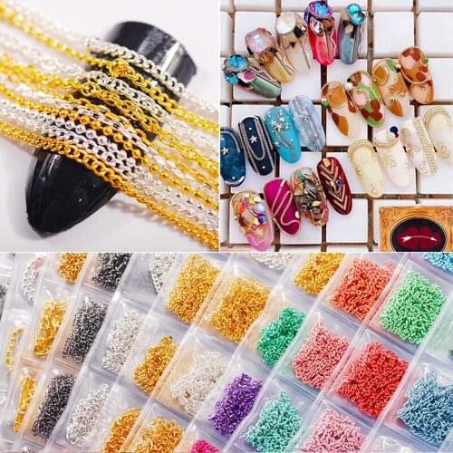6Grids/Pack Nail Beads Chains Buckle Chains Metal Nail Copper Chains 3D Alloy Nail Art Rhinestone Decorations Manicure Tips
