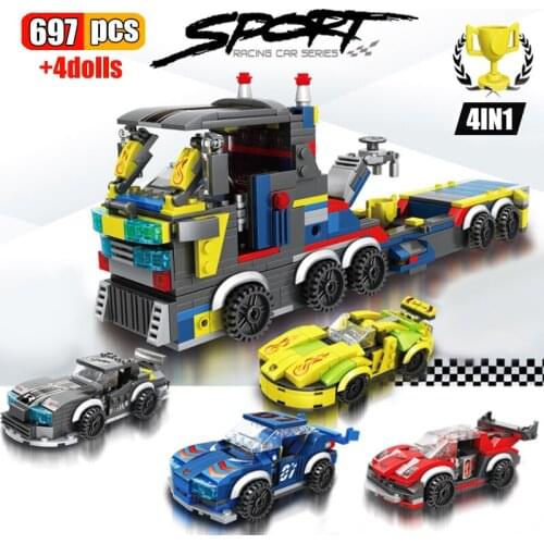 697Pcs City Technic Transformation 4 IN 1 Racing Car Building Blocks Speed Champions Supercar Vehicle Model Bricks Toys For Boy