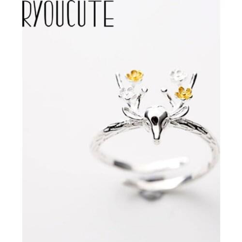 Bohemian Vintage Silver Color Sika Deer Rings for Women Wedding Trendy Jewelry Large Adjustable Antique Rings Anillos