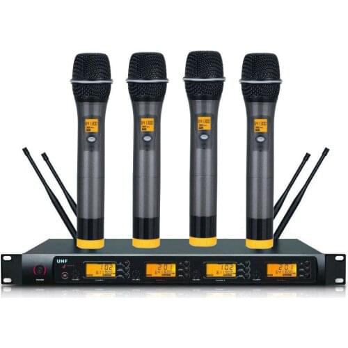 Bolymic 4 Channels UHF PLL Professional Wireless Cordless Karaoke Microphone System