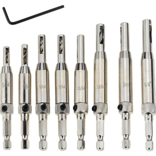 Center Drill Bit Doors Self Centering Hinge Tapper Core Drill Bit Set Hole Puncher Woodworking Tools 5/64"- 1/4" power tool