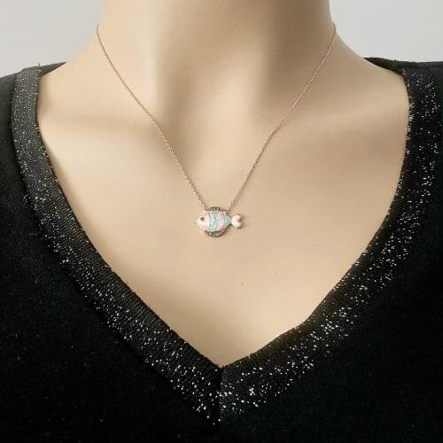 Lost Fish Memo 925 Sterling Silver Necklace Women Girls Gift Jewelry Accessories Fashion Handmade Elegant Chain