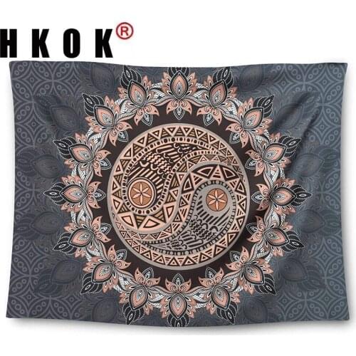 HKOK Mandala Floral Tai Chi Tapestry Wall Hanging Covering Rugs Background Cloth Beach Mat Blanket Art Bedroom Living Home Decor
