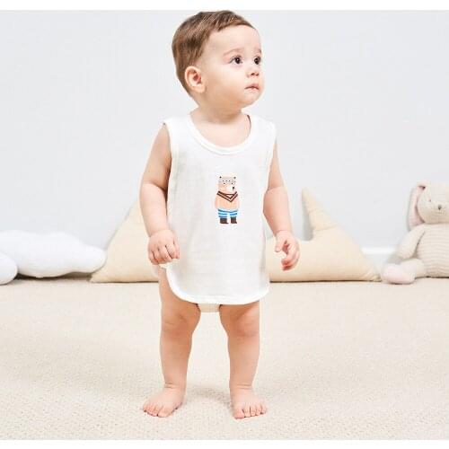 Kids vest summer childrens vest Simple and elegant cartoon shoulder open buckle cotton breathable vest baby boys girls clothes