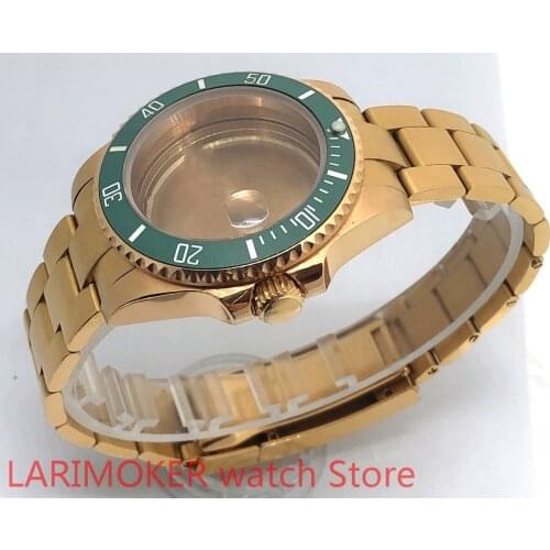 Sealed back cover 904L stainless steel gold strap bracelet with 40mm sapphire glass ETA NH36 MH35 cases gold bezel green