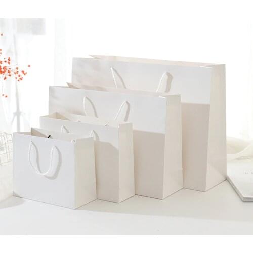 Horizontal Version White Kraft Paper Bag with Handles Wedding Party Gift Bags DIY Multifunction Fashionable Clothes Packing Bags