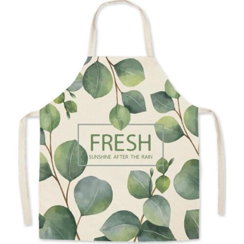 Pattern Kitchen Apron for Woman INS Leaves Sleeveless Cotton Linen Aprons Cooking Simplicity Home Cleaning Tools 65*75cm