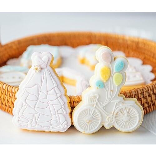 Cake Decoration Tool Happy Wedding Bride Ring Cake Cookie Press Stamp Embosser Cutter Acrylic Fondant Sugar Craft Cake Cutter
