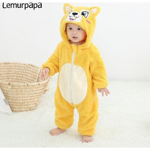 Infant Baby Rompers Clothes Boys Girls Zipper Jumpsuit Newborns Baby Winter Warm Onesie Pyjamas Cute Animal Fox Toddler Costume