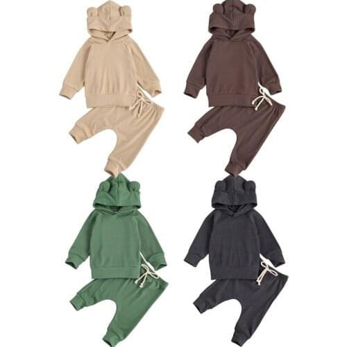 0-24M Newborn Baby Girls Boys Clothes Sets 2021 Autumn Winter Toddler 3D Ear Hooded Long Sleeve Pullover Tops Pants Outfits