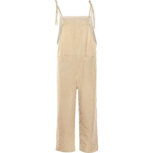 Summer Jumpsuit Womens Casual Baggy Striped Cotton Linen Wide Leg Overalls Dungarees Jumpsuit Romper Women Street Daily S-XL