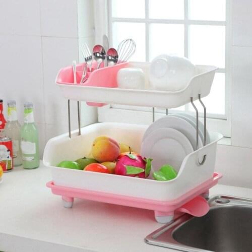 HOT Double-Layer Dish Rack Kitchen Dish Drain Rack Dishes Chopsticks Storage Organizer Dish Shelf Kitchen Accessories