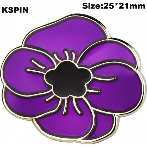 Purple Poppy Flower Metal Badge Lapel Pins Brooch Jewelry Rozet in Badges Pin XY0373