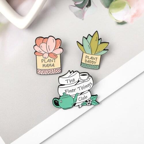 Fashion Cartoon Smiling Bag Pins Potted Plant Pins Cactus Enamel Pins Cute Brooches Badges Denim Clothes Gift for Friends