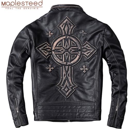 MAPLESTEED Distressed Leather Jacket Men Vintage Motorcycle Jacket 100% Natural Calf Skin Mens Motor Jackets Biker Coat M202