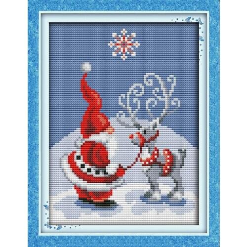 The Santa Claus and Elk 2 Printed Canvas DMC Counted DIY Chinese Cross Stitch Kits printed Embroidery set Needlework