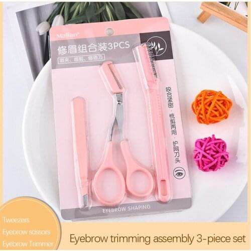 Three-in-one Eyebrow Trimming Combination Set Decoration Knife Clip Beauty Scissors Sharp Stainless Steel Knife Head Makeup