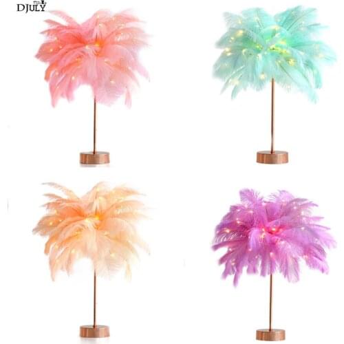 Nordic ins fashion Ostrich feather table lamp romantic girl bedroom deco children bedside lamps baby sleeping led night light