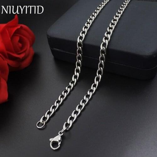NIUYITID Mens Stainless Steel Chain Necklace Silver Color Steel Necklace For Men 20-24" Hiphop Jewelry High Quality
