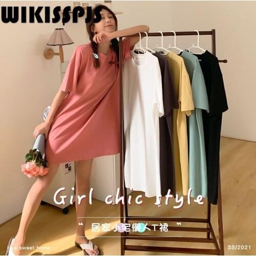 2021 NEW Pajama Romper Plus Size Cotton Solid Summer Lazy T Skirt Home Service Loose Home Ladies Nightdress sleepwear