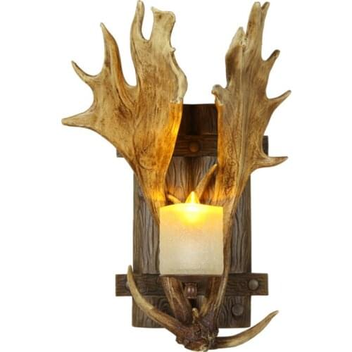 E14 Socket Retro Wall Lamp Resin American Antique Antler Sconce Light Living Room Cafe Decoration Lamp Bedside Hotel Aisle Bra