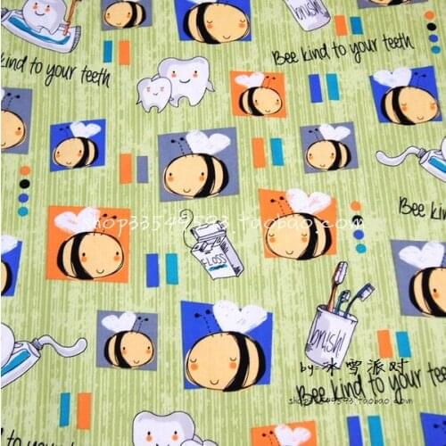 140cm Width Bee Kind to Your Teeth Green Polyester Cotton Fabric for Baby Girl Clothes Curtain Bedding Set Patchwork-AFCK501