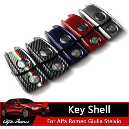 QHCP ABS Carbon Fiber Style 3D Logo Car Smart Remote Key Fob Cover Case Bag Shell Holder Replace For Alfa Romeo Giulia Stelvio