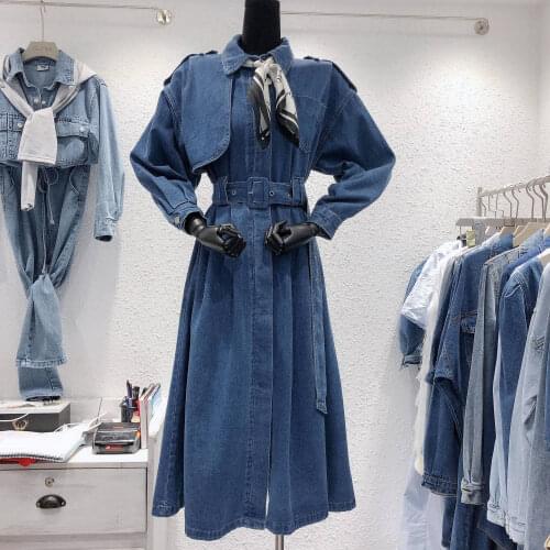 VINTAGE Top women casual solid color cowboy outwear fashion sashes office coat chic epaulet design long trench