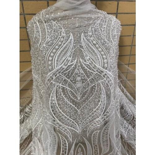 Top quality embroidery french lace fabric unique bridal african tulle lace fabric ZH-188886 with beads