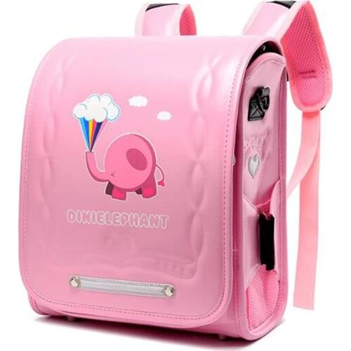 Japanese childrens PU backpack boys and girls orthopedic school bag cartoon print waterproof Randoseru velcro kids backpack