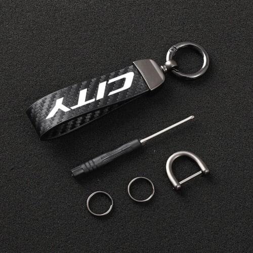4s Carbon fiber Leather Car KeyChain 360 Degree Rotating Horseshoe Key Rings For honda city 2010 2012 2015 2017 CITY LOGO Car