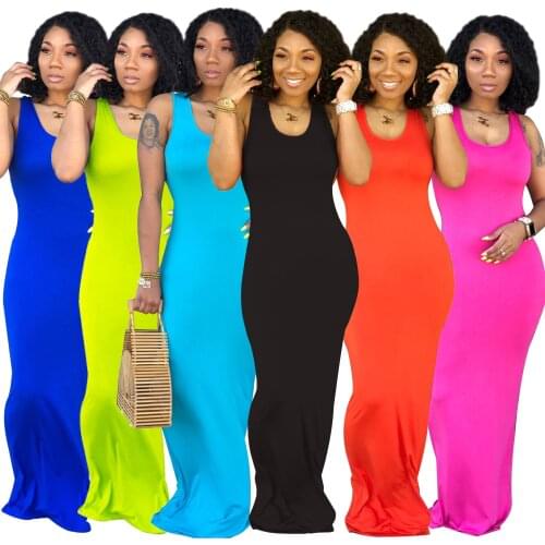 High Stretch Tank Robe Spring Summer Thin Long Dress Vestidos 2021 Elegant Women Sexy Dress O-neck Sleeveless Slim Maxi Dress