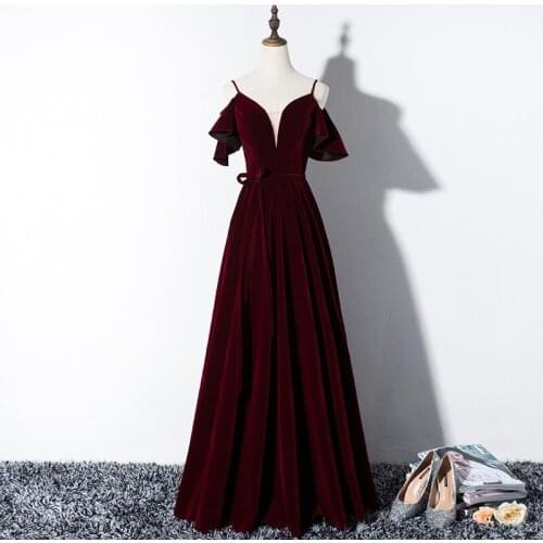 Luxury Velour Spaghetti Strap Evening Dress 2021 New Sexy V-neck A-line Formal Evening Dress Lace Up Robe De Soiree Plus Size