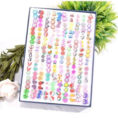 100 Pairs Anti Allergy Girls Child Earrings Mix Style Candy Colors Fruit Stud Earrings Party Jewelry Small earrings Wholesale