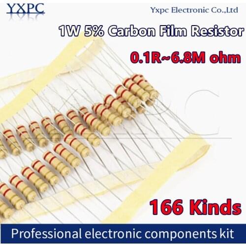 100pcs 1W 5% Carbon Film Resistor 0.1R ~ 1M 1R 2.2R 10R 22R 47R 51R 100R 150R 470R 1K 4.7K 10K 47K 1 2.2 10 22 47 51 100 150 470