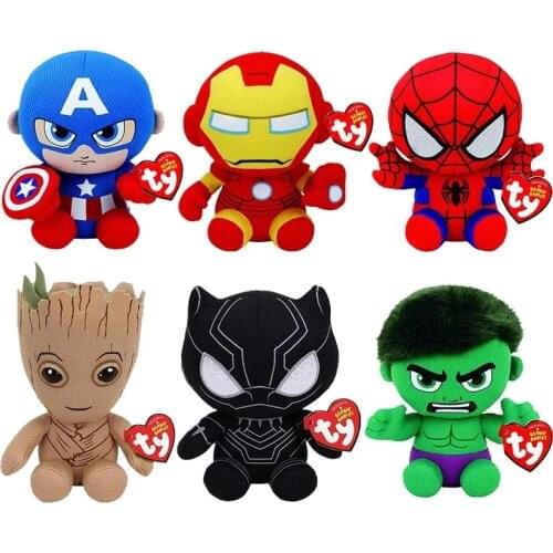 15cm TY Big Glitter Eyes Hulk Spider Man Iron Man Groot Panther Collection Doll Toy Christmas Birthday Gift For boys and girls