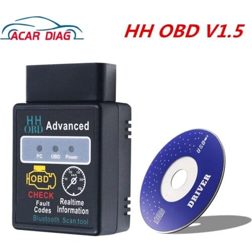 2021 New Design HH OBD Advanced Mini ELM327 V1.5 Black Bluetooth-Compatible ELM 327 OBD2 Car CAN Wireless Adapter Scanner Tools