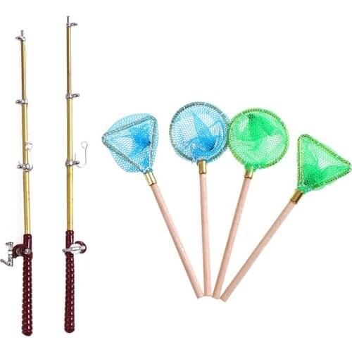 3 Pcs/set Of Miniature 1:12 Doll House Decoration Garden Decoration Fishing Rod Round Nets Triangle Net Group