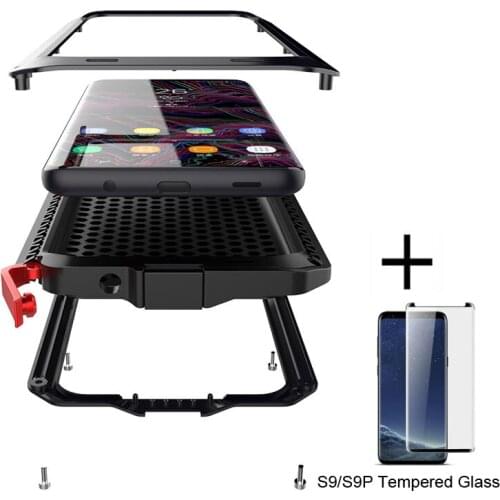 3D tempered film+Full Protective Luxury Doom Armor Heavy Duty Case Metal Case Shockproof Cover For Samsung S9 S9plus Drop-proof