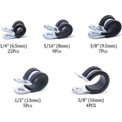 47-Pcs Zinc Plated Steel Rubber Insulated Clamp Assortment Kit - 1/4~5/8 inch (6.5mm - 16mm)