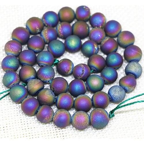 6,8,10,12,14mm natural rainbow purple eletroplate drusy agat crystal round beads free shipping jewelry making 15inch B1639