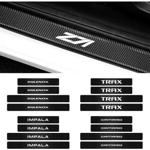 Car 4pcs Carbon Fibre Car Door Threshold protection stickers For Chevrolet Captiva Colorado Cruze Spark Malibu Trax Door Pedal