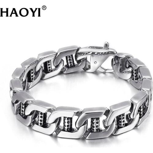 15mm Wide Men Bracelet 316L Stainless Steel Fashion Unique Personality Curbs Cuban Men Friendship Bracelet Casual Jewelry