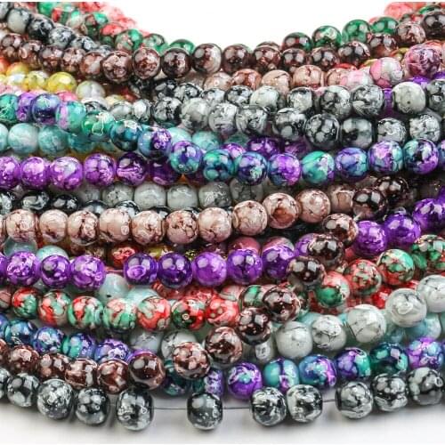 8mm Natural Stone Beads 100PCS Glass Round Snowflake Brown Beaded For Women Bracelet Jewelry Making Fit Diy Necklace Earrings