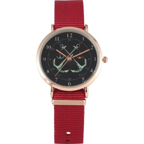 Womens Watch Anchor Pattern Quartz Watch Nylon Strap Wristwatch Arabic Dial Watch Ladies' Clock