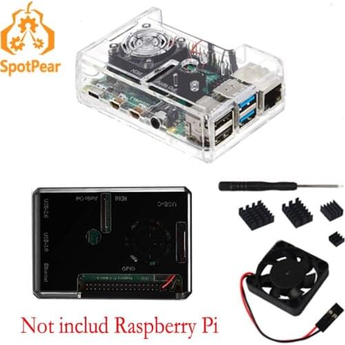 Raspberry Pi 4 Model B Black/Transparent ABS Case With Heatsink Cooling Fan