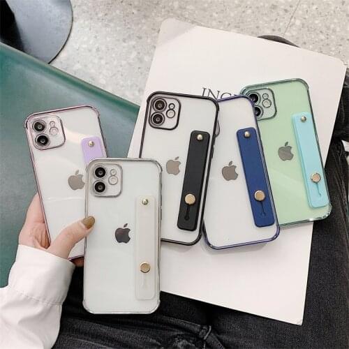 Luxury Electroplated Transparent Phone holder Case For iPhone 12mini 11 Pro Max 7 8 Plus XS Max XR SE Silicone Matte back cover