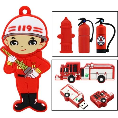 Cartoon Fireman Pendrive Fire Truck/Water Valve Usb Flash Drive 32GB 16GB 8GB 4GB Memory Stick Fire Extinguisher Gift Usb Card