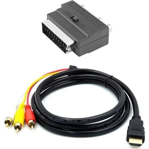 HDMI to 3RCA Cable 1.5M with Scart Head Gold-Plated HDMI to AV Cable HDMI to Three-Color Cable Audio Cable